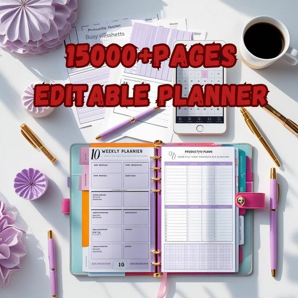15,000+ PLR Planners, Journals & Trackers | Mega Editable Template Bundle | Instant Download, Customisable Daily, Weekly, Monthly Designs