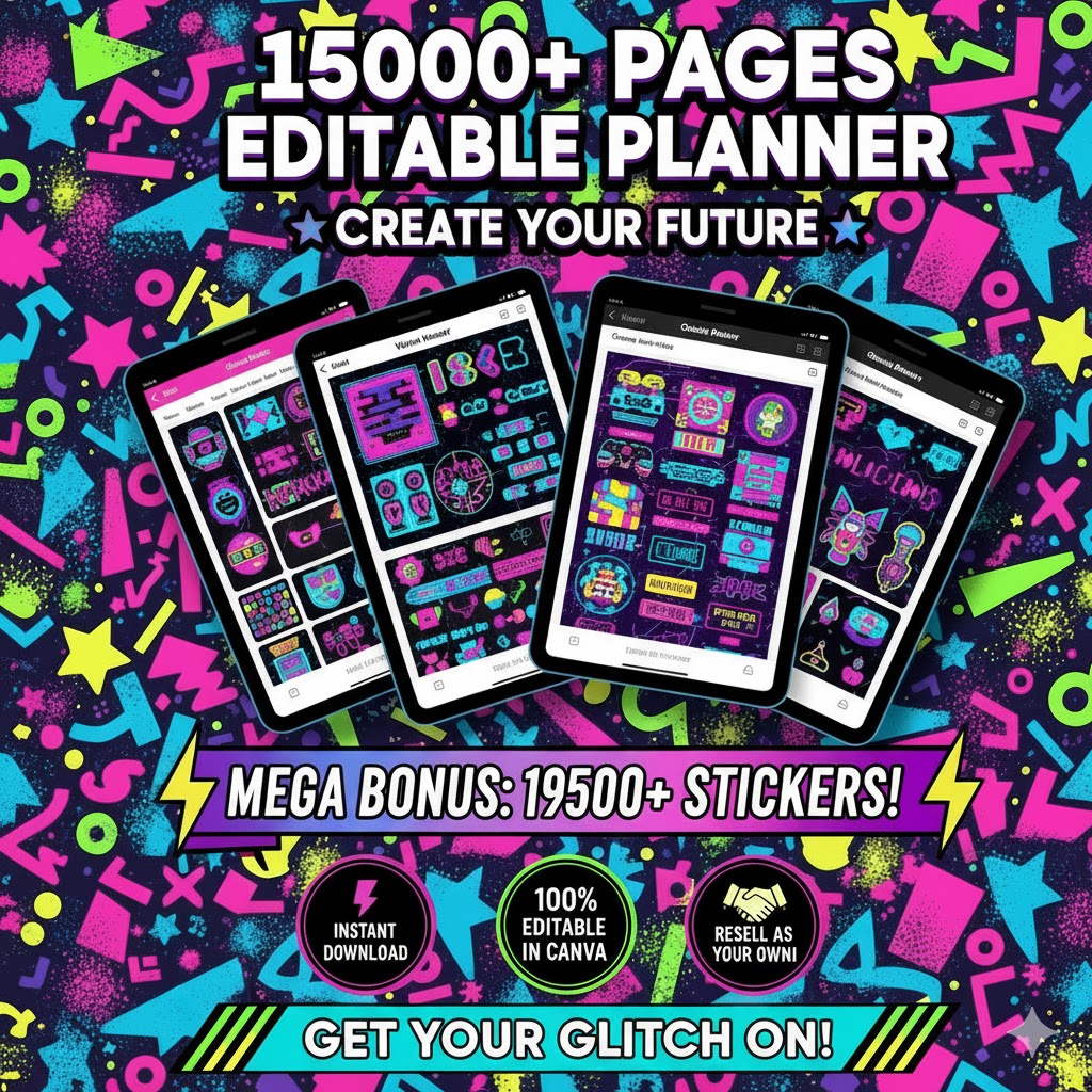 15,000+ PLR Planners, Journals & Trackers | Mega Editable Template Bundle | Instant Download, Customisable Daily, Weekly, Monthly Designs
