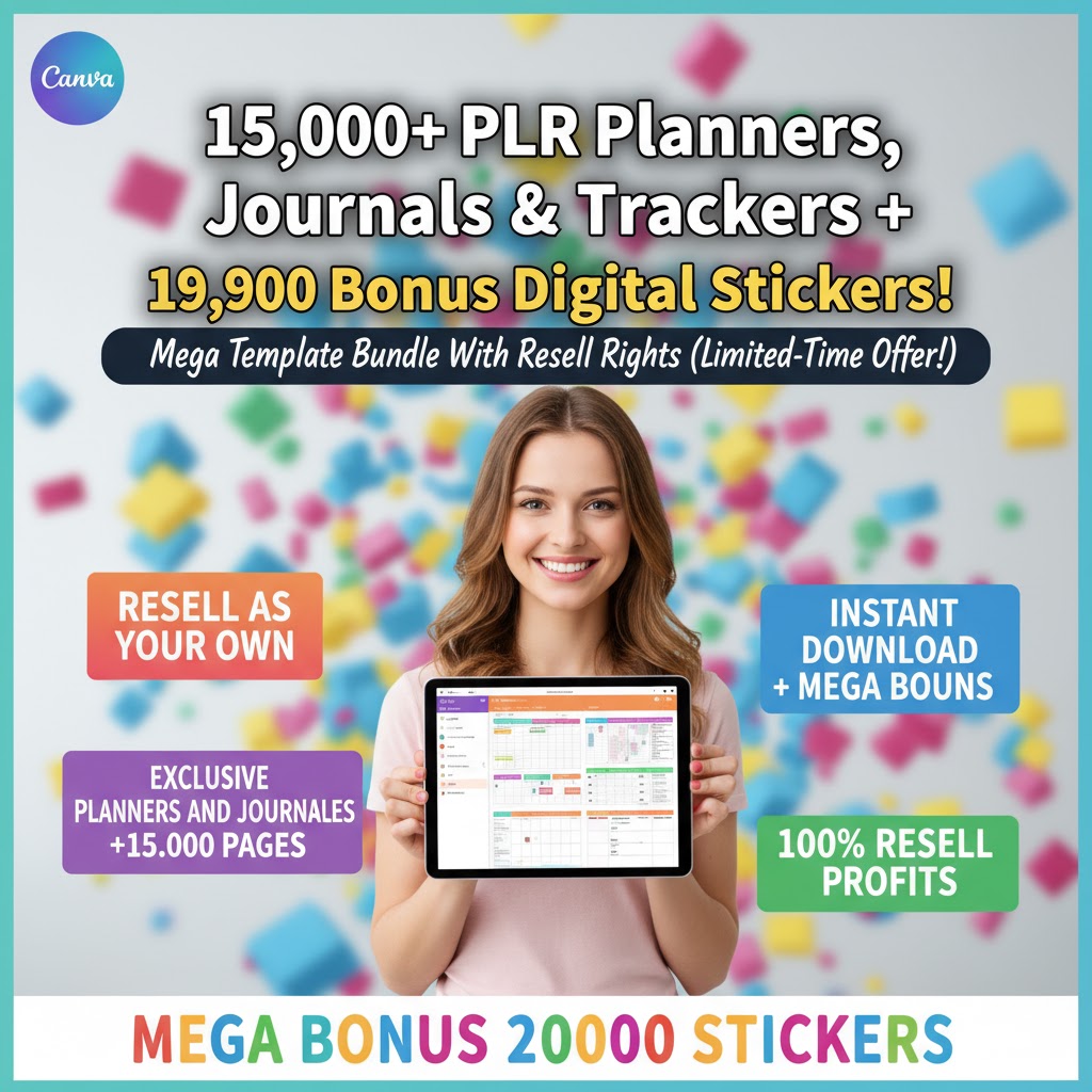 Mega PLR Bundle | 15,000+ Planners & Journals | Full Resell Rights | +8000 Digital Stickers