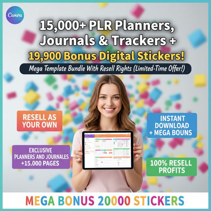 Mega PLR Bundle | 15,000+ Planners & Journals | Full Resell Rights | +8000 Digital Stickers