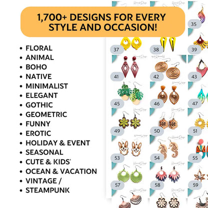 1700+ Earring SVG Laser Cut File Bundle, Boho, Geometric, Animal, Halloween, Floral Designs, Lifetime Access, Comercial License DIGITAL